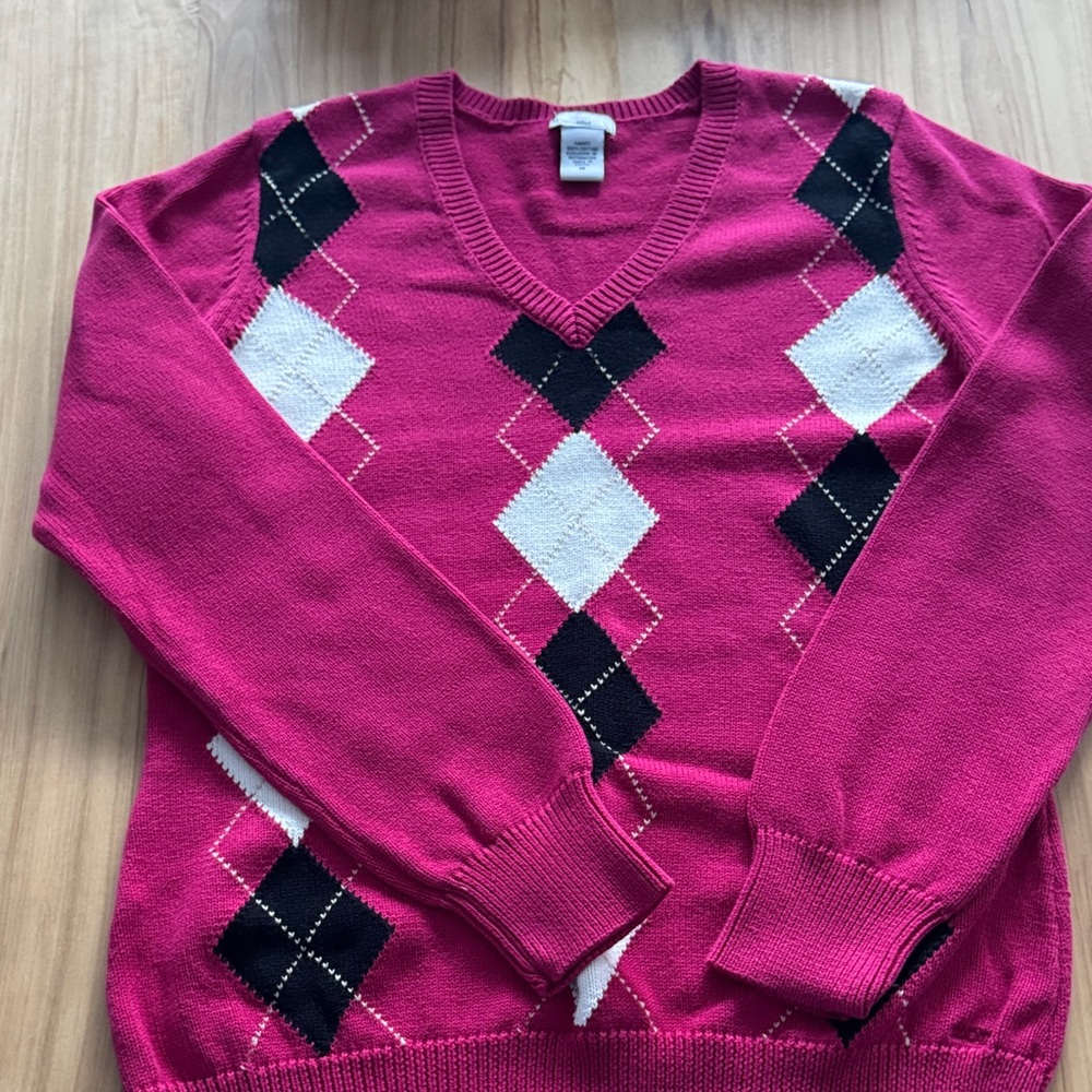 Argyle Pattern Pink Sweater Izod Ladies M
